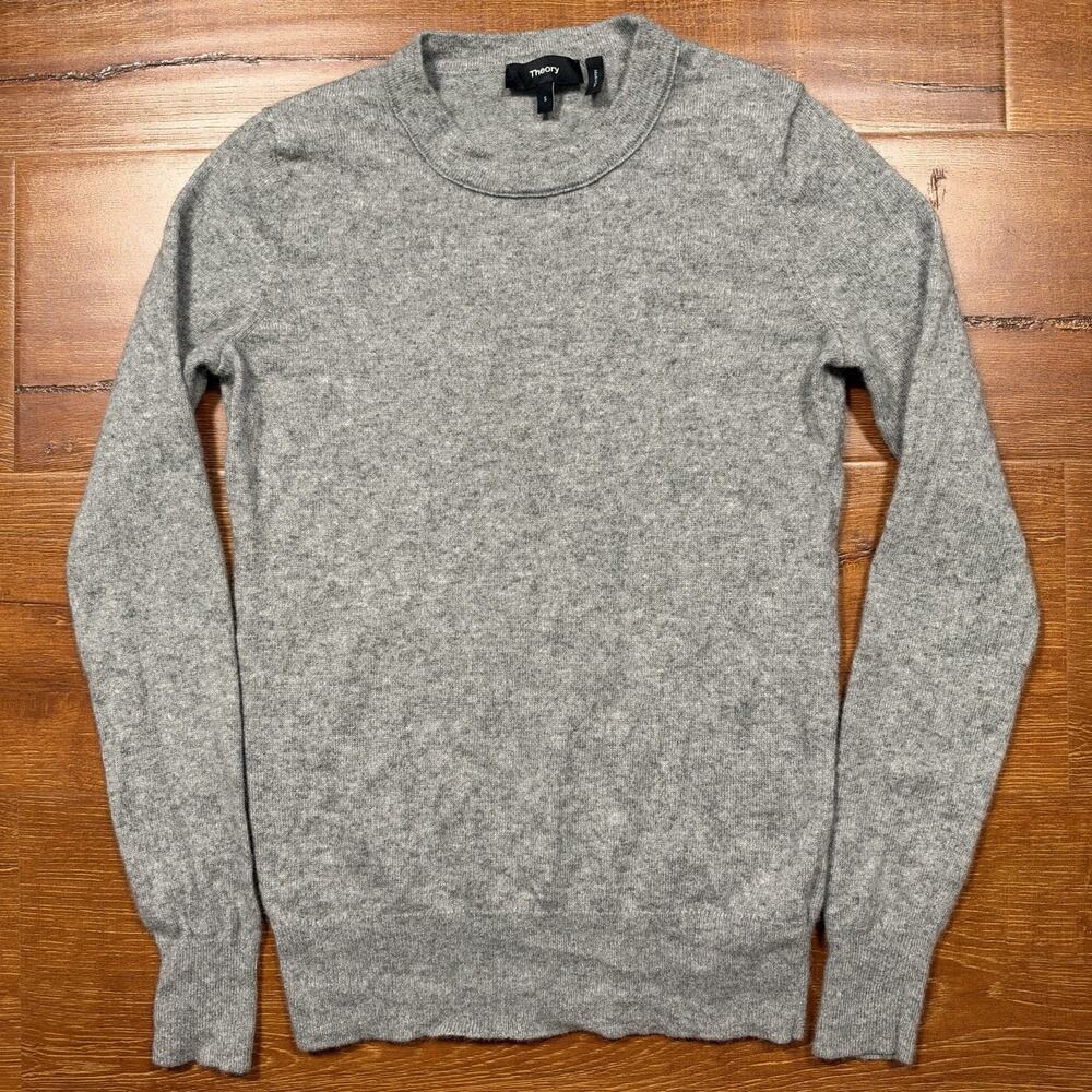 Theory Sweater Womens S Gray 100% Cashmere Crewneck Long Sleeve Designer Luxury